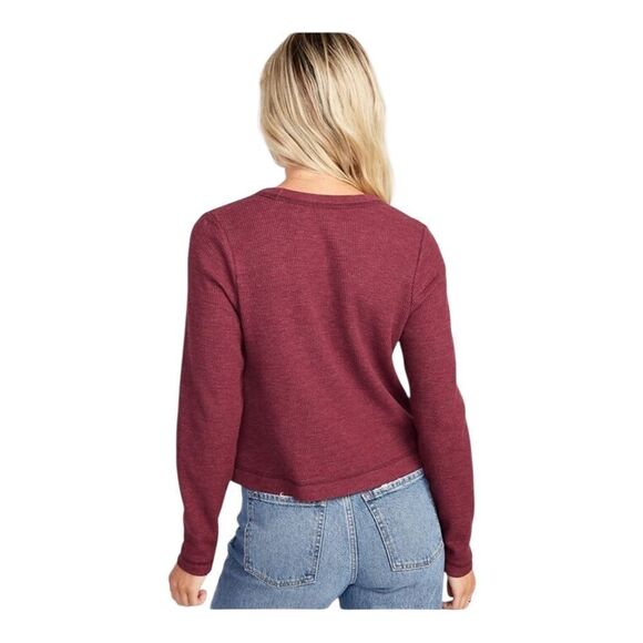 Old Navy Red Red Wine Waffle-Knit Crop T-shirt Long Sleeve Pink Extra Large NWOT - Picture 2 of 9